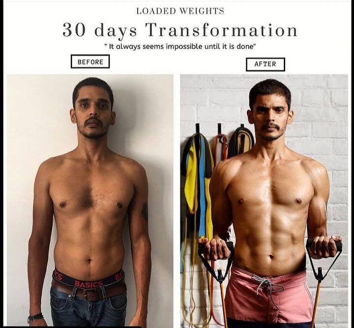 Client 30 day transformation with loaded weights training